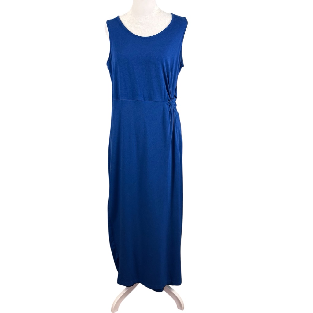 Lands’ End M 10-12 Sleeveless Wrap Maxi Tank Dress Royal Blue Stretch Jersey